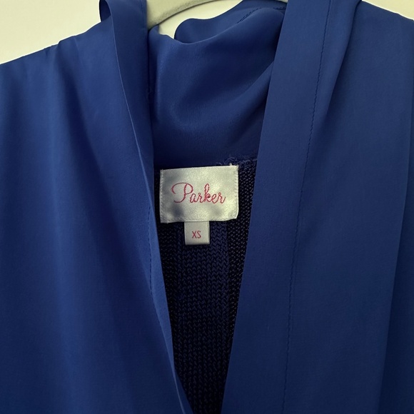 Blue Crossover Mixed-Media Sleeveless Parker Blouse - Picture 3 of 4